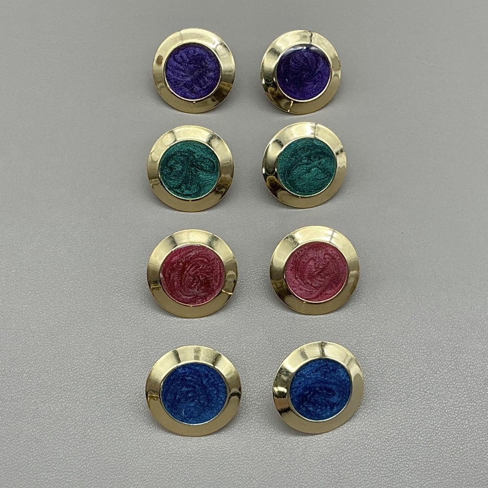 Earrings 4 Pair Gold Tone Multicolor Round Stud Womens Fashion Jewelry 3/4"‎